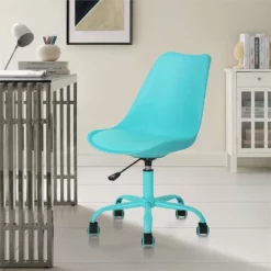 Homycasa Blue Leather Swivel Task Office Chair -CYMAX Sales 2642209 1 L
