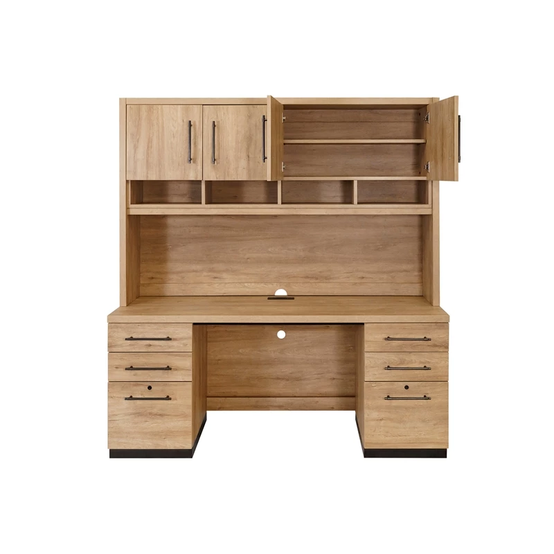 Contemporary Wood Laminate Office Desk Credenza Fully Assembled Light Brown 9 Contemporary Wood Laminate Office Desk Credenza Fully Assembled Light Brown - Image 7