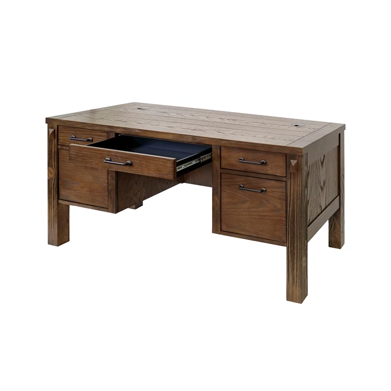 Rustic Half Pedestal Desk Wood Office Writing Table Fully Assembled Brown 13 Rustic Half Pedestal Desk Wood Office Writing Table Fully Assembled Brown - Image 11