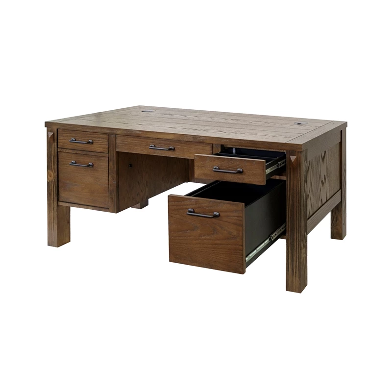 Rustic Half Pedestal Desk Wood Office Writing Table Fully Assembled Brown 12 Rustic Half Pedestal Desk Wood Office Writing Table Fully Assembled Brown - Image 10