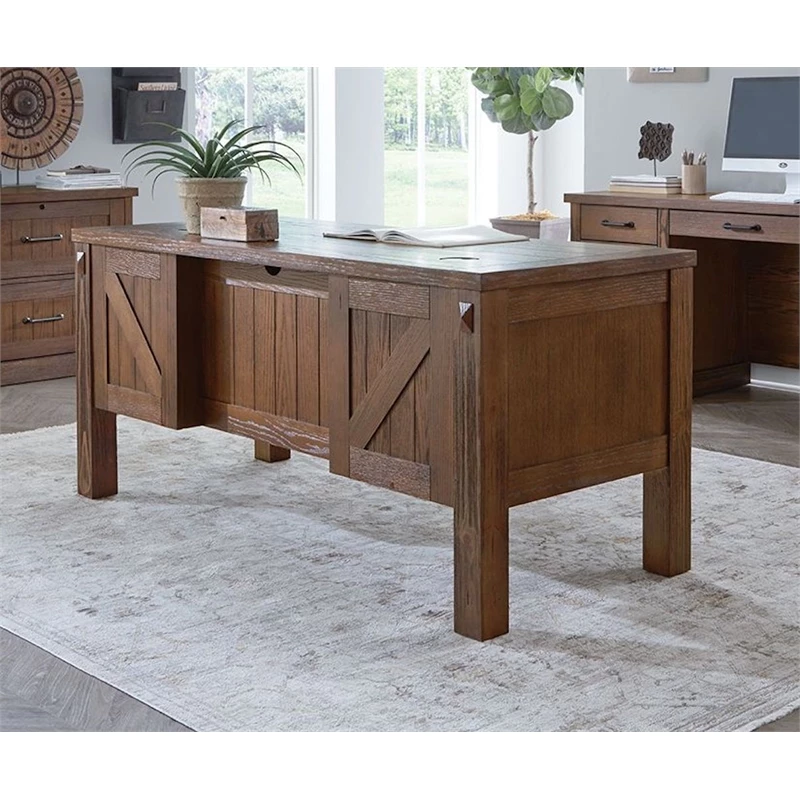 Rustic Half Pedestal Desk Wood Office Writing Table Fully Assembled Brown 3 Rustic Half Pedestal Desk Wood Office Writing Table Fully Assembled Brown