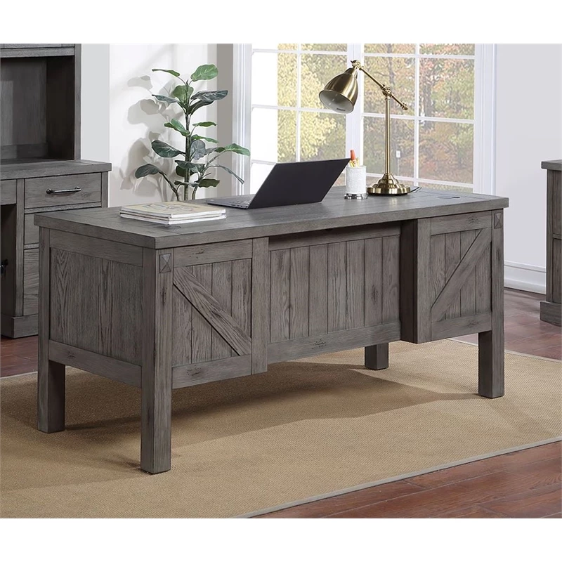 Rustic Half Pedestal Desk Wood Office Writing Table Fully Assembled Gray 3 Rustic Half Pedestal Desk Wood Office Writing Table Fully Assembled Gray