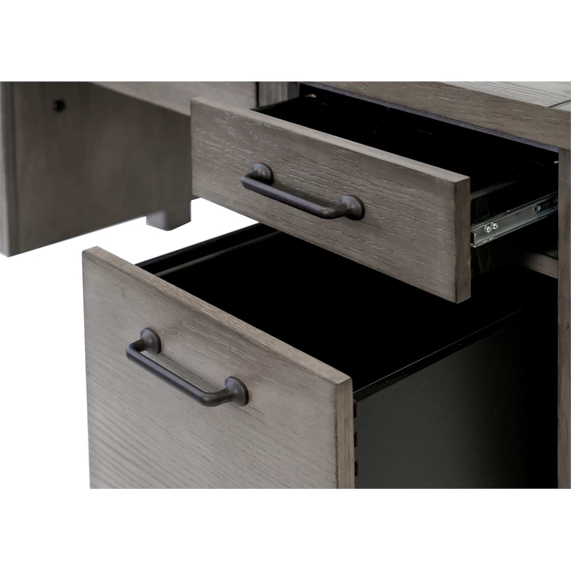 Rustic Half Pedestal Desk Wood Office Writing Table Fully Assembled Gray 13 Rustic Half Pedestal Desk Wood Office Writing Table Fully Assembled Gray - Image 11