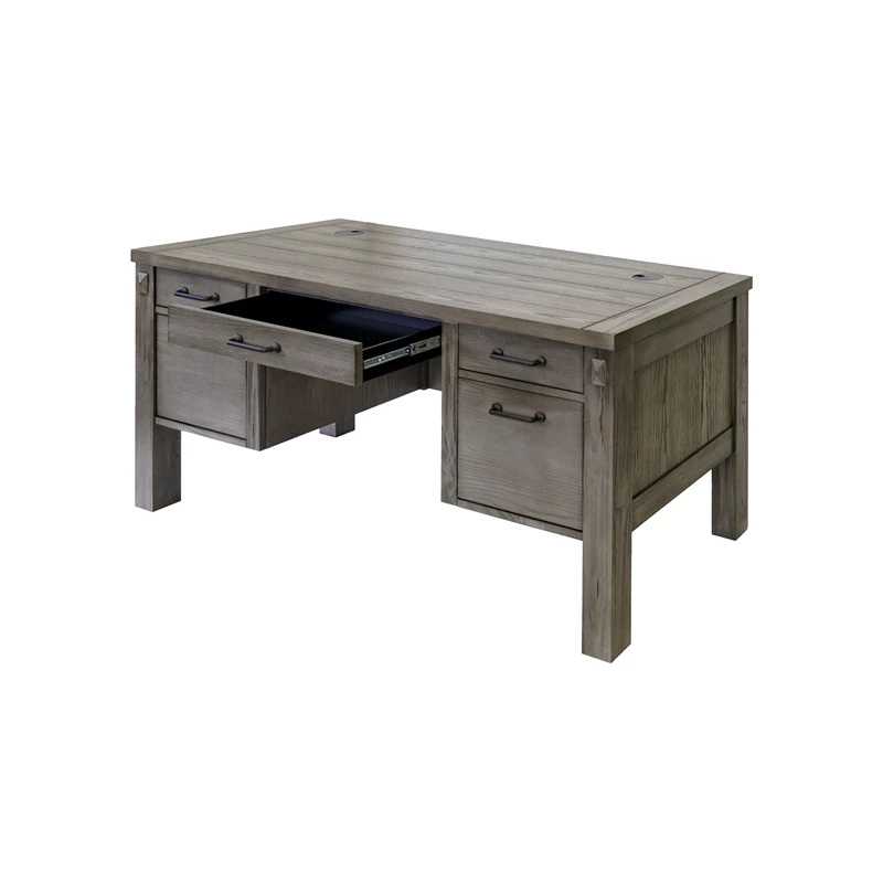 Rustic Half Pedestal Desk Wood Office Writing Table Fully Assembled Gray 15 Rustic Half Pedestal Desk Wood Office Writing Table Fully Assembled Gray - Image 13