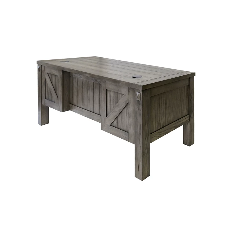 Rustic Half Pedestal Desk Wood Office Writing Table Fully Assembled Gray 17 Rustic Half Pedestal Desk Wood Office Writing Table Fully Assembled Gray - Image 15