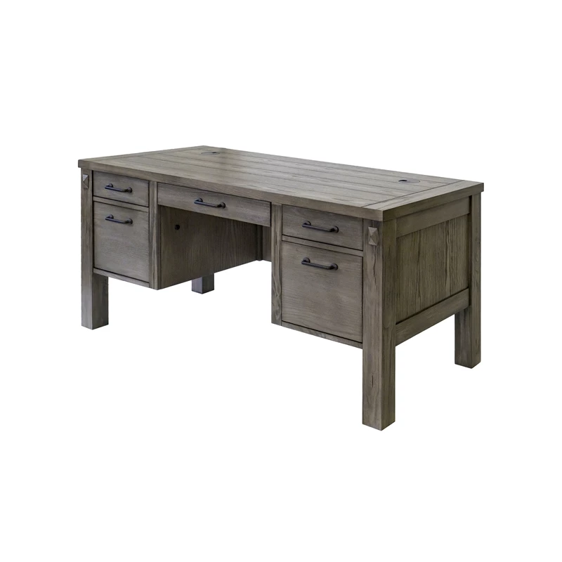Rustic Half Pedestal Desk Wood Office Writing Table Fully Assembled Gray 18 Rustic Half Pedestal Desk Wood Office Writing Table Fully Assembled Gray - Image 16
