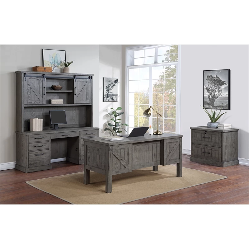 Rustic Half Pedestal Desk Wood Office Writing Table Fully Assembled Gray 8 Rustic Half Pedestal Desk Wood Office Writing Table Fully Assembled Gray - Image 6