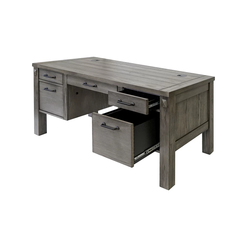 Rustic Half Pedestal Desk Wood Office Writing Table Fully Assembled Gray 12 Rustic Half Pedestal Desk Wood Office Writing Table Fully Assembled Gray - Image 10