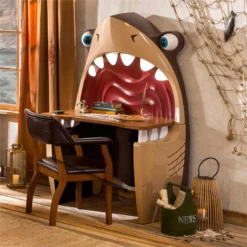 Home Square 2 Piece Set 3D Shark Desk And Pirate Faux Leather Upholstered Chair -CYMAX Sales 2643818 4 L
