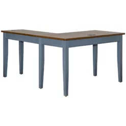Bowery Hill Open L-Shaped Wood Writing Desk & Return In Dusty Blue/Natural -CYMAX Sales 2644891 2 L