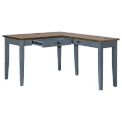 Bowery Hill Open L-Shaped Wood Writing Desk & Return In Dusty Blue/Natural -CYMAX Sales 2644891 3 L