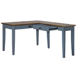 Bowery Hill Open L-Shaped Wood Writing Desk & Return In Dusty Blue/Natural -CYMAX Sales 2644891 4 L