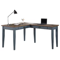 Bowery Hill Open L-Shaped Wood Writing Desk & Return In Dusty Blue/Natural -CYMAX Sales 2644891 5 L