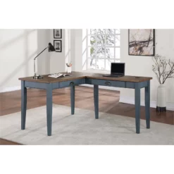 Bowery Hill Open L-Shaped Wood Writing Desk & Return In Dusty Blue/Natural -CYMAX Sales 2644891 7 L
