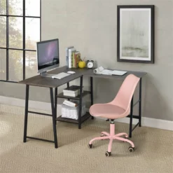 Pemberly Row Swivel Adjustable Faux Leather & Plastic Task Chair In Pink -CYMAX Sales 2646970 3 L