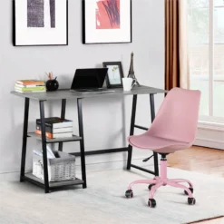 Pemberly Row Swivel Adjustable Faux Leather & Plastic Task Chair In Pink -CYMAX Sales 2646970 4 L