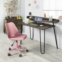 Pemberly Row Swivel Adjustable Faux Leather & Plastic Task Chair In Pink -CYMAX Sales 2646970 5 L