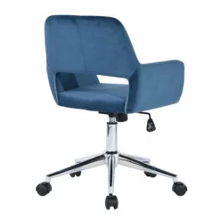 Pemberly Row Swivel Velvet Upholstered & Metal Task Chair In Dark Blue -CYMAX Sales 2646972 2 L