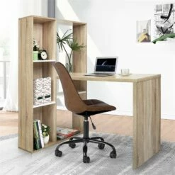 Pemberly Row Modern Engineered Wood Computer Desk With Bookcase In Oak 16 Pemberly Row Modern Engineered Wood Computer Desk With Bookcase In Oak -CYMAX Sales 2646975 6 L