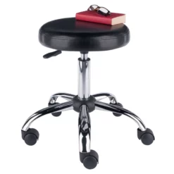 Pemberly Row Metal Faux Leather Adjustable Swivel Drafting Stool In Black -CYMAX Sales 2650408 11 L