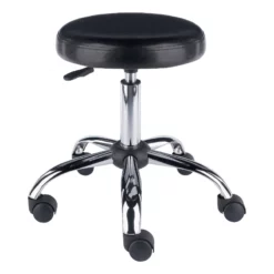 Pemberly Row Metal Faux Leather Adjustable Swivel Drafting Stool In Black