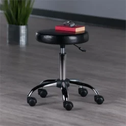 Pemberly Row Metal Faux Leather Adjustable Swivel Drafting Stool In Black -CYMAX Sales 2650408 5 L