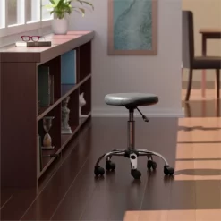 Pemberly Row Metal Faux Leather Adjustable Swivel Drafting Stool In Black -CYMAX Sales 2650408 7 L