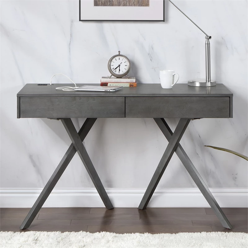 Furniture Of America Alto Wood Writing Desk With USB In Gray 14 Furniture Of America Alto Wood Writing Desk With USB In Gray - Image 12