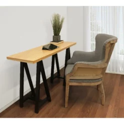 2-Piece Paolini Student Desk Set With Phil Gray Exposed Wood Frame Armchair