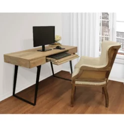 Home Square 2-Piece Solid Wood Office Set With 1 Desk & 1 Armchair In Natural