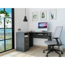 FM FURNITURE Raleigh L Shape Desk Smokey Oak Engineered Wood -CYMAX Sales 2657731 2 L