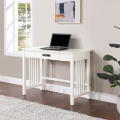 Sierra Writing Desk Engineered Wood In White Finish With Pull-Out Drawer -CYMAX Sales 2658573 3 L
