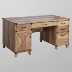Saint Birch Cambridge Casual Farmhouse Rustic Oak Pedestal Desk 15 Saint Birch Cambridge Casual Farmhouse Rustic Oak Pedestal Desk -CYMAX Sales 2659252 1 L