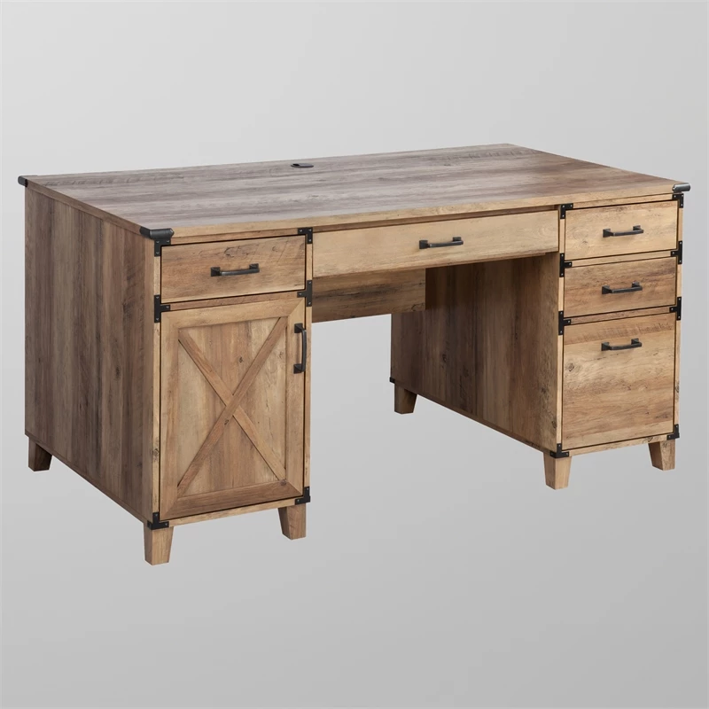 Saint Birch Cambridge Casual Farmhouse Rustic Oak Pedestal Desk 6 Saint Birch Cambridge Casual Farmhouse Rustic Oak Pedestal Desk - Image 4