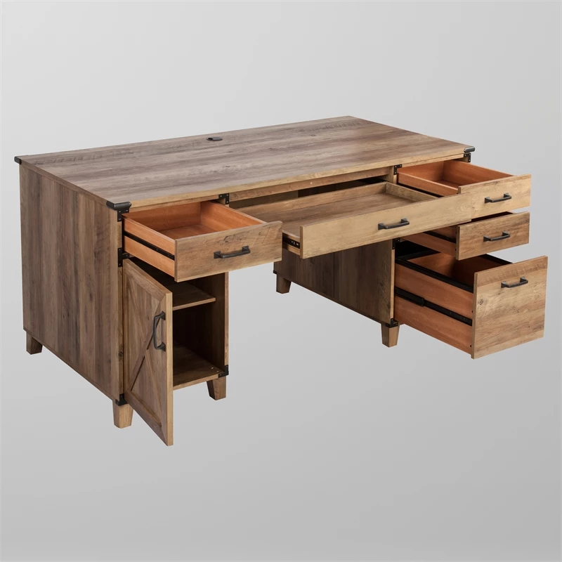 Saint Birch Cambridge Casual Farmhouse Rustic Oak Pedestal Desk 7 Saint Birch Cambridge Casual Farmhouse Rustic Oak Pedestal Desk - Image 5