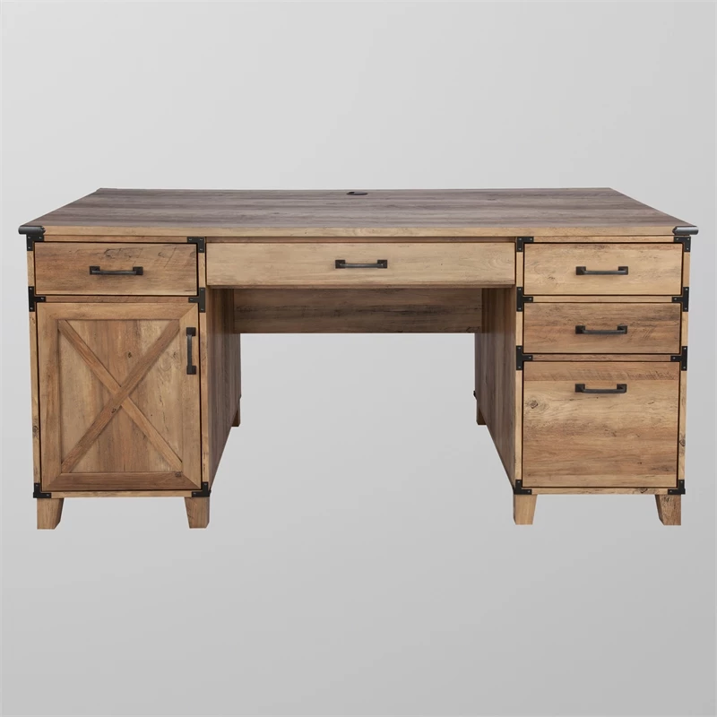 Saint Birch Cambridge Casual Farmhouse Rustic Oak Pedestal Desk 3 Saint Birch Cambridge Casual Farmhouse Rustic Oak Pedestal Desk