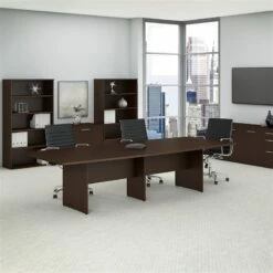 UrbanPro Boat Shaped Conference Table With Wood Base In Cherry 11 UrbanPro Boat Shaped Conference Table With Wood Base In Cherry -CYMAX Sales 2662461 4 L