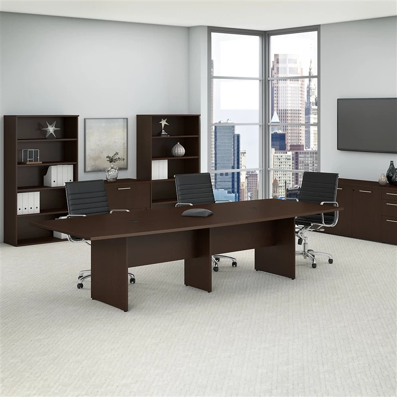 UrbanPro Boat Shaped Conference Table With Wood Base In Cherry 5 UrbanPro Boat Shaped Conference Table With Wood Base In Cherry - Image 3