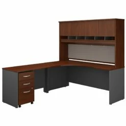 UrbanPro Corner Desk With Hutch And Mobile File Cabinet In Hansen Cherry