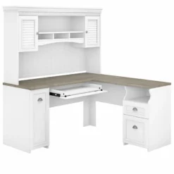 UrbanPro 60W L Desk With Hutch In Shiplap Gray And White - Engineered Wood