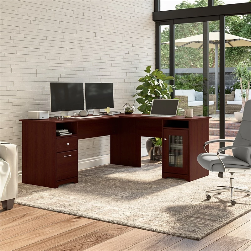 Bush Furniture Cabot 72W L Shaped Desk In Harvest Cherry - Engineered Wood 6 Bush Furniture Cabot 72W L Shaped Desk In Harvest Cherry - Engineered Wood - Image 4