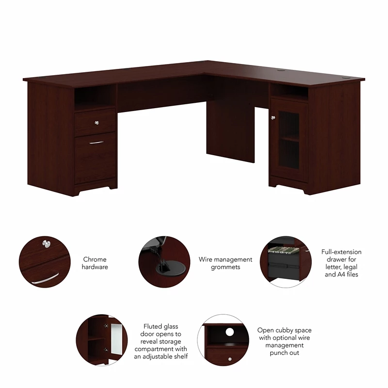 Bush Furniture Cabot 72W L Shaped Desk In Harvest Cherry - Engineered Wood 4 Bush Furniture Cabot 72W L Shaped Desk In Harvest Cherry - Engineered Wood - Image 2