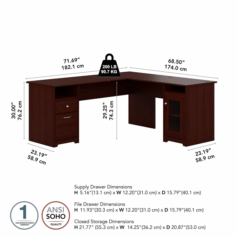 Bush Furniture Cabot 72W L Shaped Desk In Harvest Cherry - Engineered Wood 8 Bush Furniture Cabot 72W L Shaped Desk In Harvest Cherry - Engineered Wood - Image 6