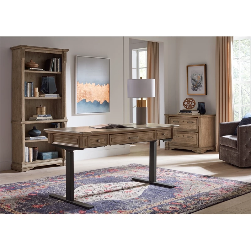 Traditional Wood Electronic Sit Stand Desk Standing Desk Light Brown 4 Traditional Wood Electronic Sit Stand Desk Standing Desk Light Brown - Image 2