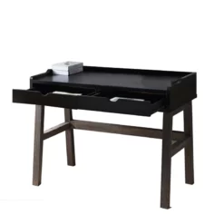 Dual Toned Wood Desk With Two Sleek Drawers And Slightly Splayed Legs Gray Black 25 Dual Toned Wood Desk With Two Sleek Drawers And Slightly Splayed Legs Gray Black -CYMAX Sales 2667841 11 L