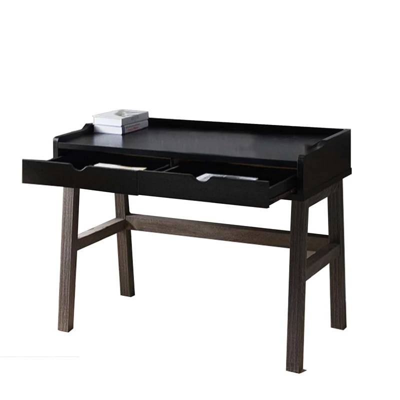 Dual Toned Wood Desk With Two Sleek Drawers And Slightly Splayed Legs Gray Black 12 Dual Toned Wood Desk With Two Sleek Drawers And Slightly Splayed Legs Gray Black - Image 10