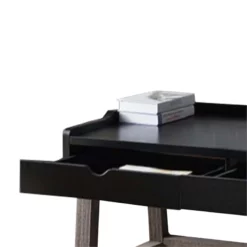 Dual Toned Wood Desk With Two Sleek Drawers And Slightly Splayed Legs Gray Black 27 Dual Toned Wood Desk With Two Sleek Drawers And Slightly Splayed Legs Gray Black -CYMAX Sales 2667841 12 L