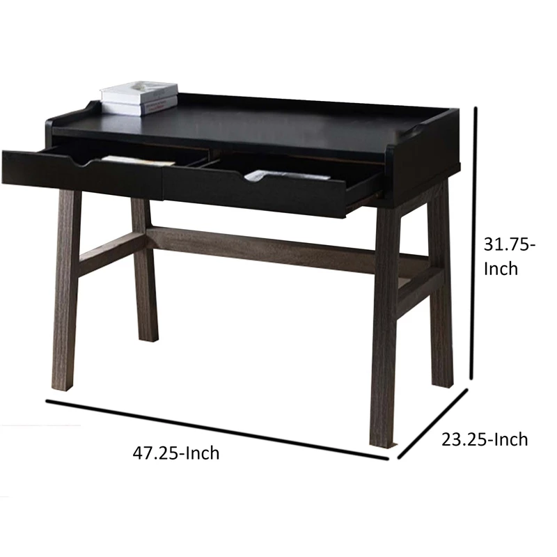 Dual Toned Wood Desk With Two Sleek Drawers And Slightly Splayed Legs Gray Black 6 Dual Toned Wood Desk With Two Sleek Drawers And Slightly Splayed Legs Gray Black - Image 4