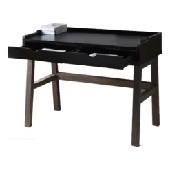 Dual Toned Wood Desk With Two Sleek Drawers And Slightly Splayed Legs Gray Black