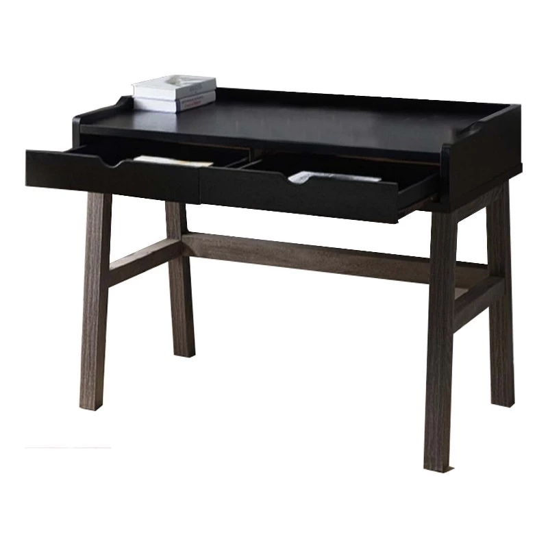 Dual Toned Wood Desk With Two Sleek Drawers And Slightly Splayed Legs Gray Black 4 Dual Toned Wood Desk With Two Sleek Drawers And Slightly Splayed Legs Gray Black - Image 2